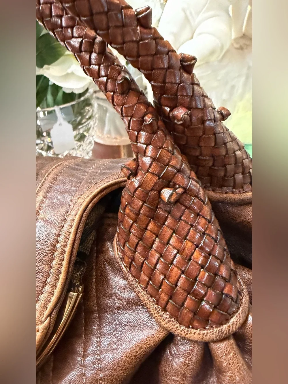 Fendi Brown Braided-Handle Leather Shoulder Bag